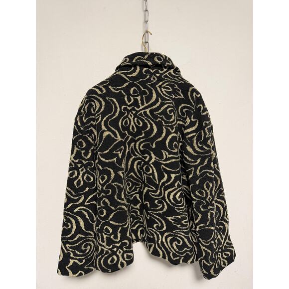 Caroline Rose Jacket Womens Large Black Beige Abstract Button Front Made USA - Picture 7 of 16